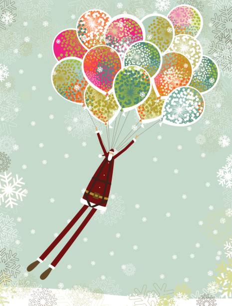 Santa and Christmas balloons vector art illustration