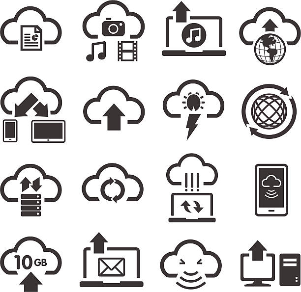 ilustraciones, imágenes clip art, dibujos animados e iconos de stock de iconos de computación en nube & de - fileshare