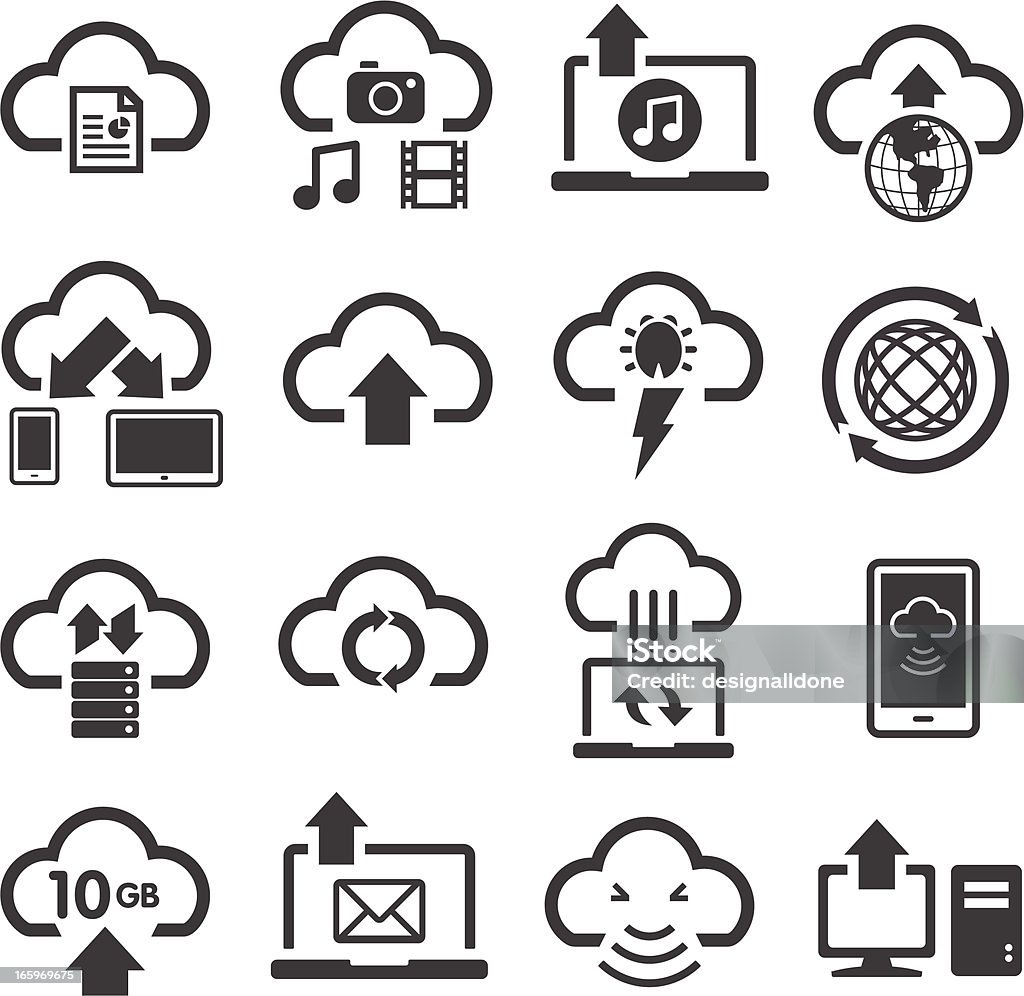 Cloud Computing & Storage Icons Collection of icons for cloud computing and internet based file storage. Icon Symbol stock vector