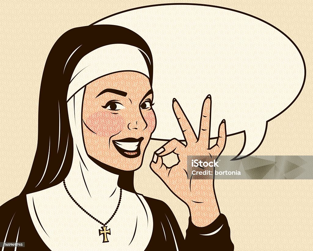 Rétro religieuse donner signe avec bulle de dialogue «OK» - clipart vectoriel de Religieuse libre de droits