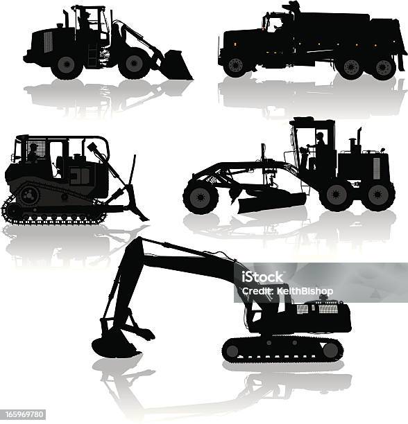 Ilustración de Construcción De Los Vehículosmáquina Excavadora Camión De Descarga Nivelador y más Vectores Libres de Derechos de Construcción de carretera