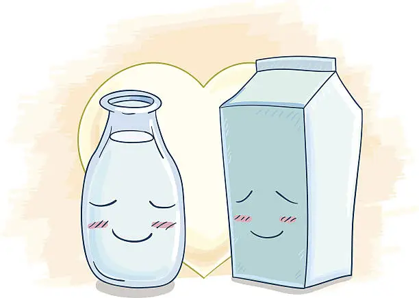 Vector illustration of Milk bottle and box in cartoon style