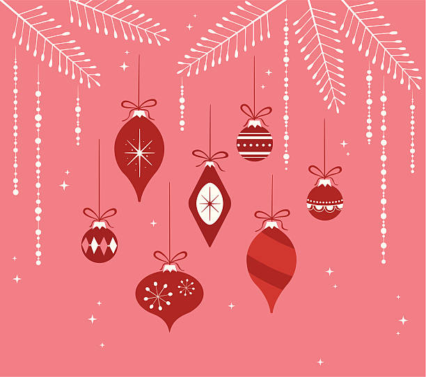 Hanging Christmas ornaments on fir branches vector art illustration