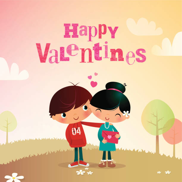 illustrations, cliparts, dessins animés et icônes de garçon & fille pour la saint-valentin - valentines day romance boyfriend vertical