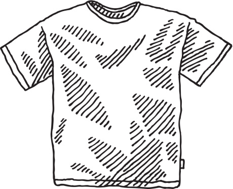 Hand-drawn vector drawing of a Men's T-Shirt. Black-and-White sketch on a transparent background (.eps-file). Included files: EPS (v8) and Hi-Res JPG.
