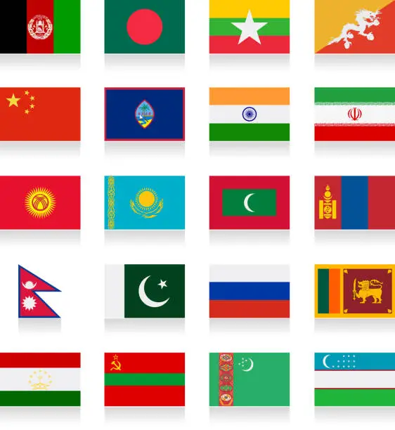 Vector illustration of Central and South Asia flag set
