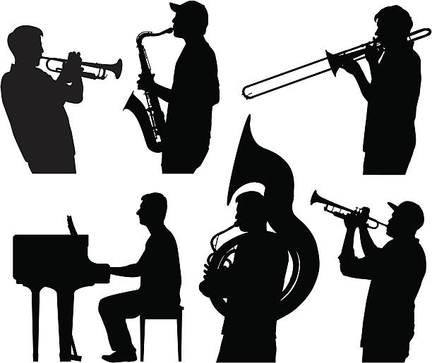 재즈 실루엣 - musician people trombone trumpet stock illustrations