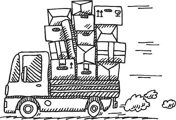 Vector illustration of Cartoon Moving Van Drawing