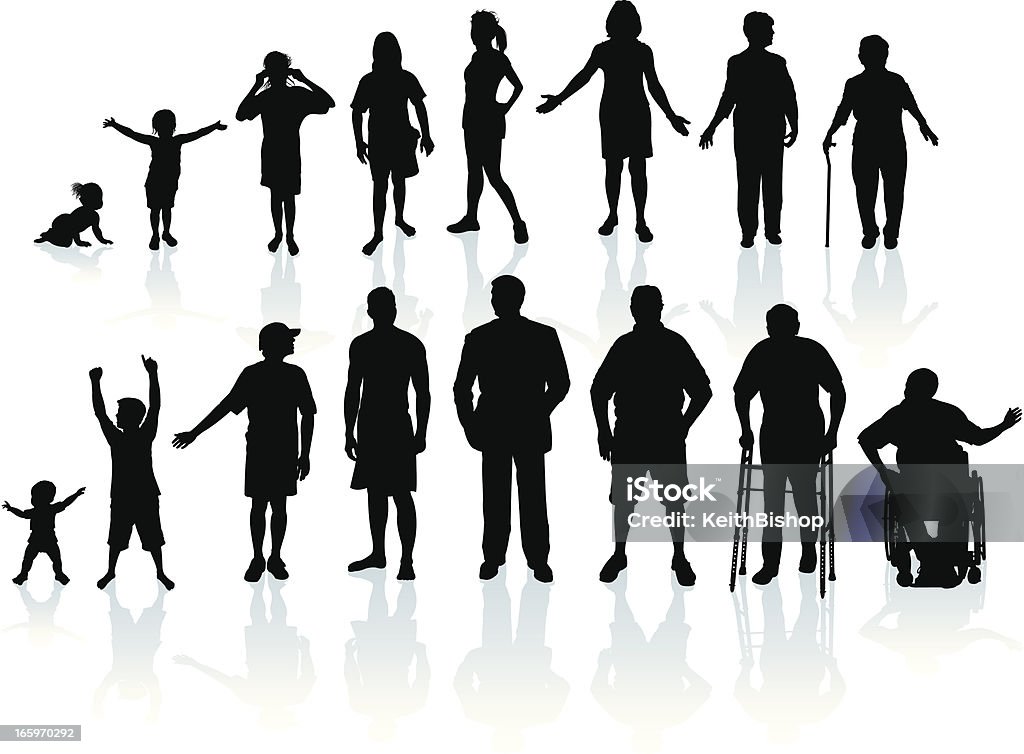 Aging Process - People Aging Process - People. Tight silhouette illustrations of the human aging process - people aging. Check out my "Family Matters" light box for more. In Silhouette stock vector