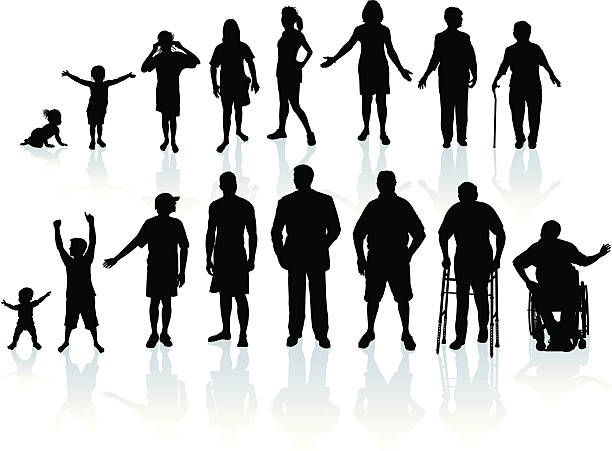 Aging Process - People Aging Process - People. Tight silhouette illustrations of the human aging process - people aging. Check out my "Family Matters" light box for more. disabled adult stock illustrations