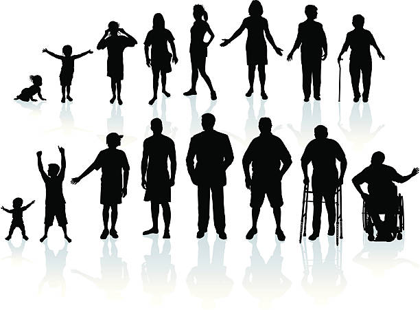 Aging Process - People Aging Process - People. Tight silhouette illustrations of the human aging process - people aging. Check out my "Family Matters" light box for more. teenage girl with grandmother stock illustrations