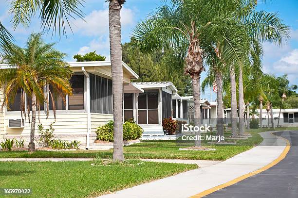 Neat Home Park Full Of Mobile Homes Stock Photo - Download Image Now - Manufactured Housing, Florida - US State, Trailer Park