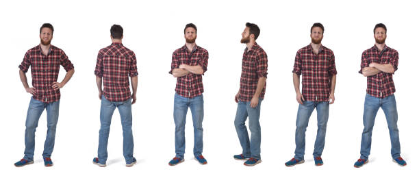 istock various poses of same man with jeans and plaid shirt on whte background 1659707792
