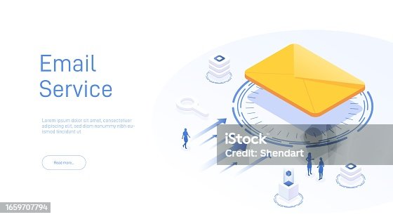 istock Email service concept. Electronic mail messageas part of business marketing. Webmail or mobile service layout for website landing header. Newsletter sending background. Isometric vector illustration 1659707794
