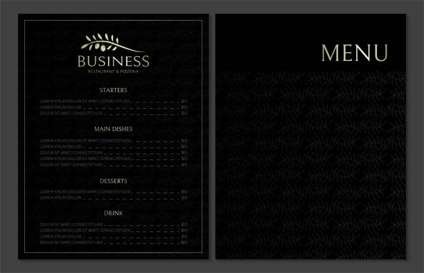 istock Elegant Menu Design for Italian Style Restaurant in Black Color with Olive Logo and Pattern 1659714332