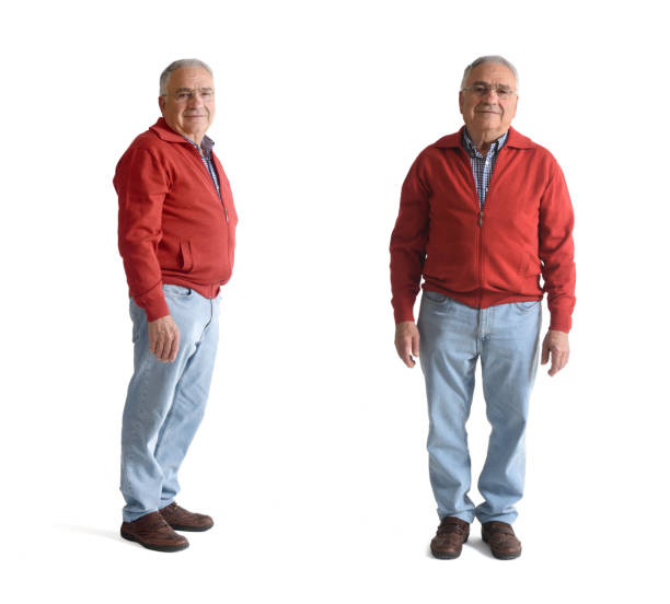 istock front and side view of same senior man standing on white background 1659720091