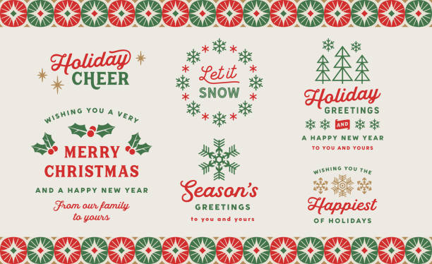 ilustrações de stock, clip art, desenhos animados e ícones de collection of holiday christmas labels - christmas