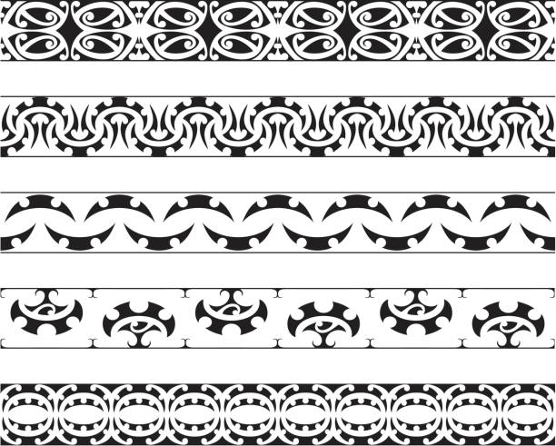 ilustrações de stock, clip art, desenhos animados e ícones de kowhaiwhai padrões - koru tattoo indigenous culture pattern