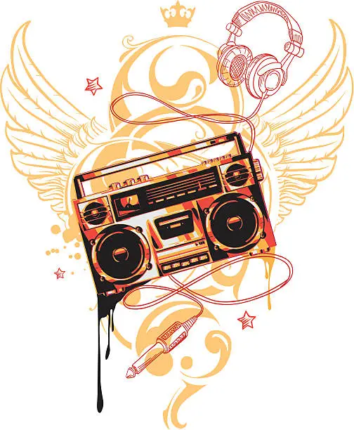Vector illustration of Winged boombox