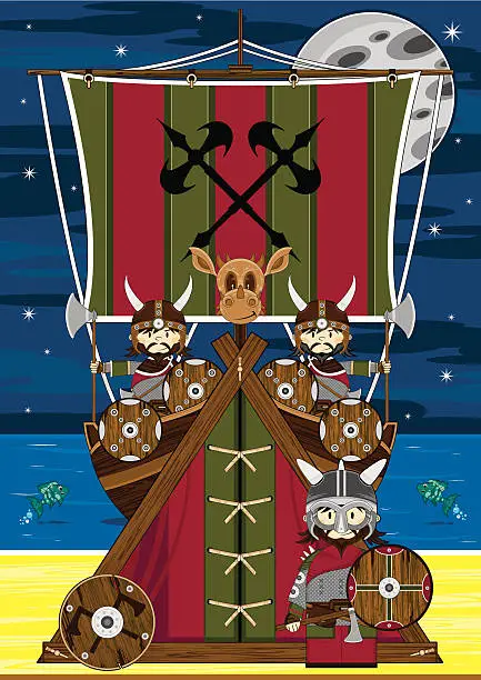 Vector illustration of Mini Viking Warriors Scene