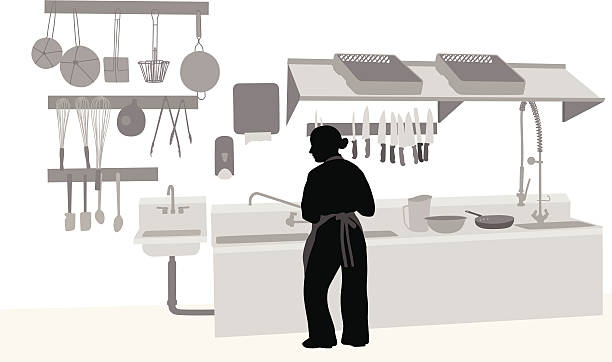bildbanksillustrationer, clip art samt tecknat material och ikoner med commercial kitchen vector silhouette - kommersiellt kök