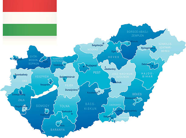 Map of Hungary - states, cities and flag Highly detailed vector map of Hungary with states, capitals and big cities. eger stock illustrations