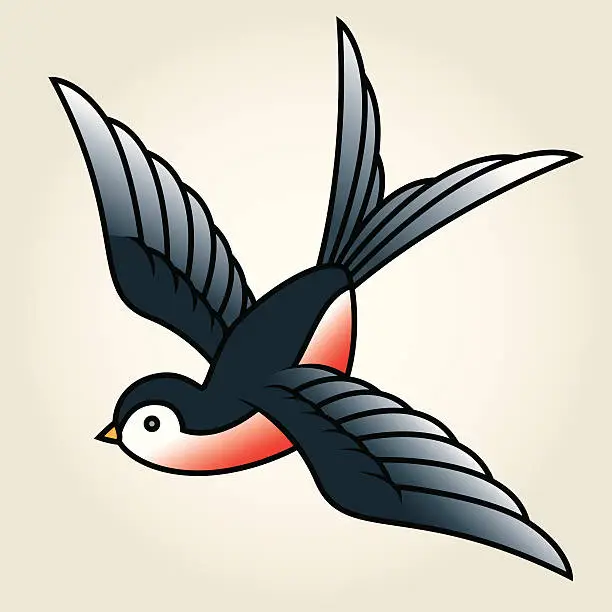 Vector illustration of Classic Sailor-Tattoo Styled Swallow