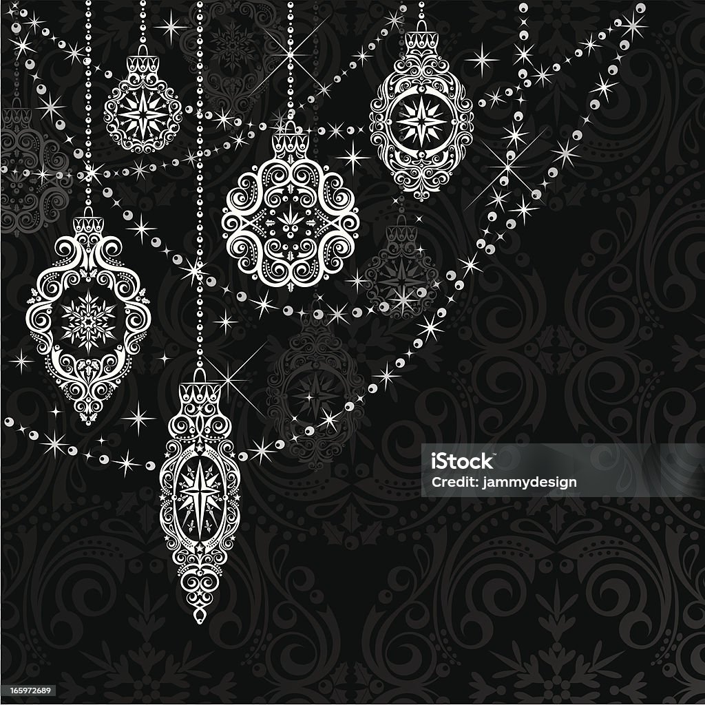 Vintage blanco y negro & ornamentos - arte vectorial de Navidad libre de derechos