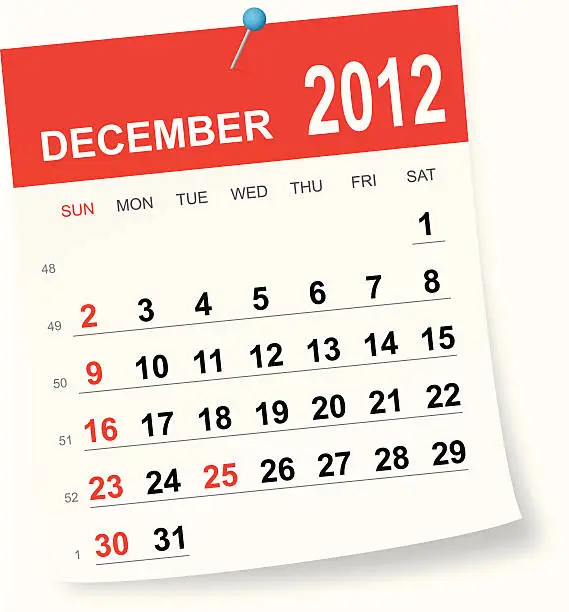 Vector illustration of December 2012 calendar