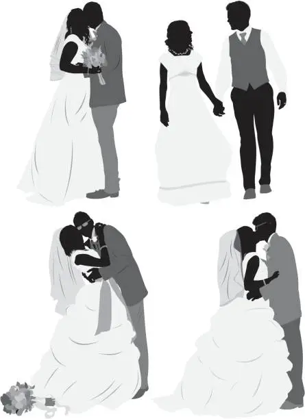 Vector illustration of Multiple images of a newlywed couple