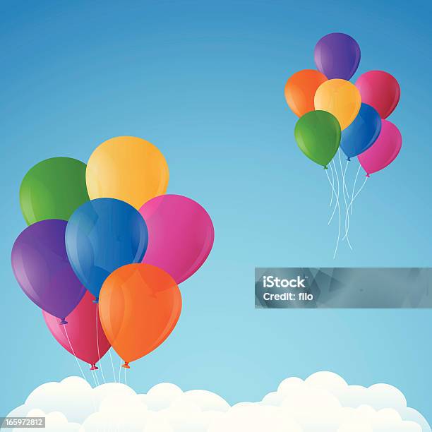 Colorful Balloons Stock Illustration - Download Image Now - Balloon, Bunch, Sky
