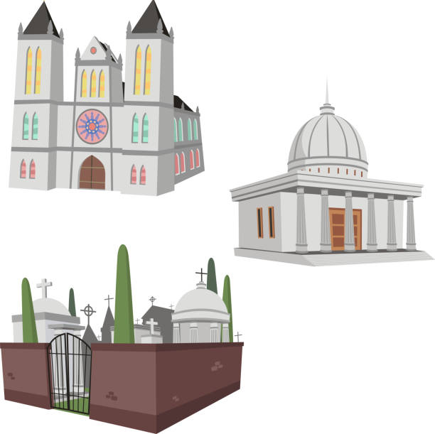 ilustrações de stock, clip art, desenhos animados e ícones de edifício público conjunto catedral cemitério capitólio 6 - people cemetery church urban scene