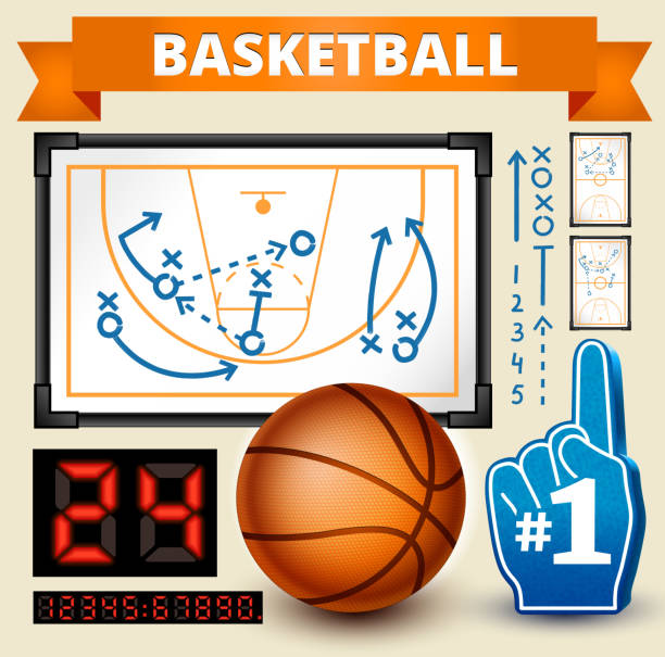 ilustrações de stock, clip art, desenhos animados e ícones de jogo de basquete vector de elementos de design royalty free - gameplan