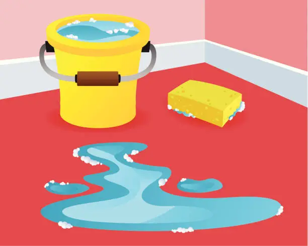 Vector illustration of Scrubbing the floor