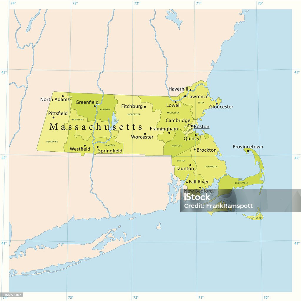 Massachusetts vettore mappa - arte vettoriale royalty-free di Massachusetts