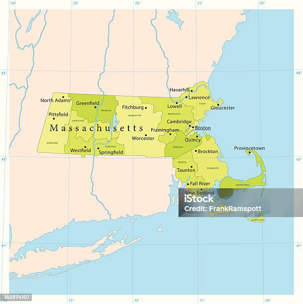 Massachusetts Vettore Mappa - Immagini vettoriali stock e altre immagini di Massachusetts - Massachusetts, Carta geografica, Martha's Vineyard