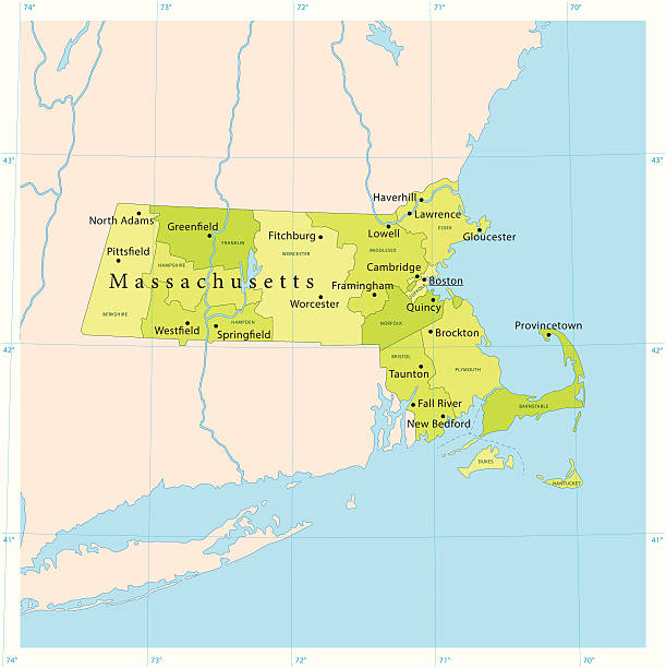 massachusetts wektor map - massachusetts map cartography nantucket stock illustrations