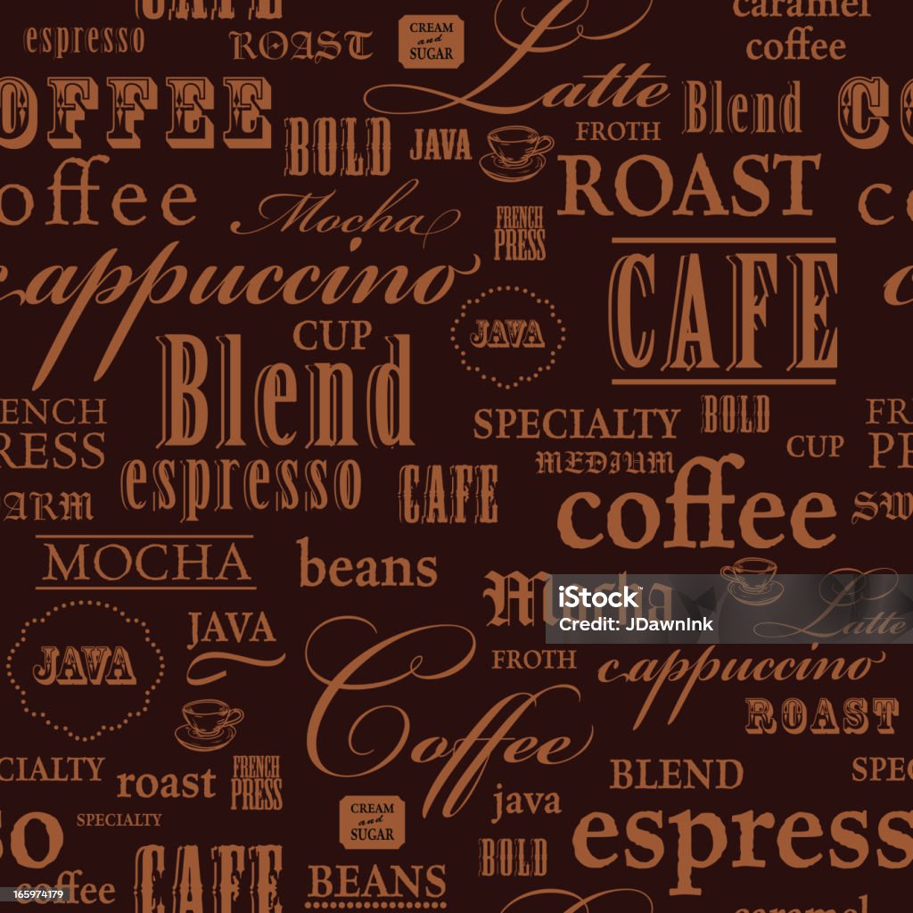 Kawa bezszwowe tło z Powtarzających się słów tematyczne - Grafika wektorowa royalty-free (Kawa - napój)
