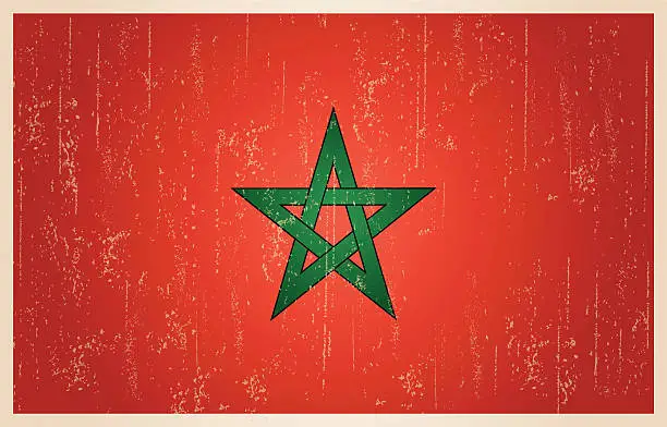 Vector illustration of Moroccan flag in grunge and vintage style.