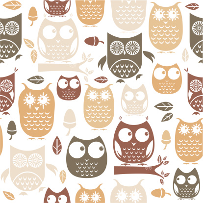 A repeatable pattern of cute retro owls. See below for an icon set version of this file.