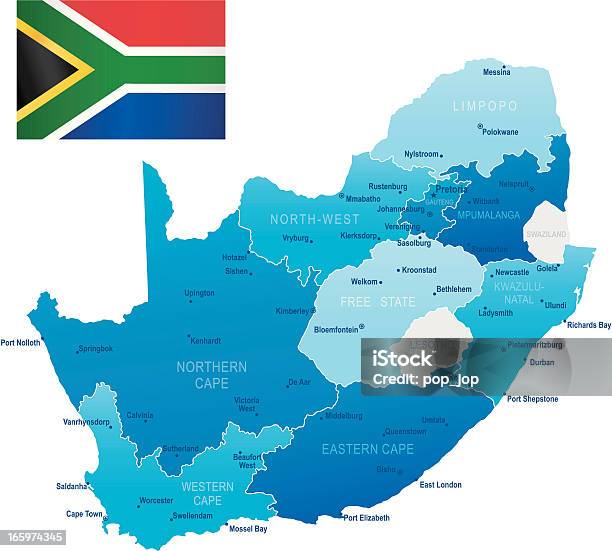 Mappa Di Sud Africamembri Città E Bandiera - Immagini vettoriali stock e altre immagini di Carta geografica - Carta geografica, Africa, Bandiera