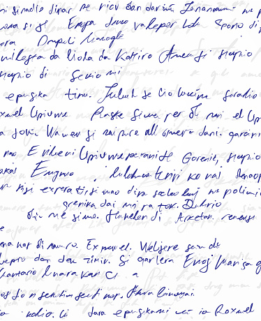Illegible blue handwritten scribble on white paper