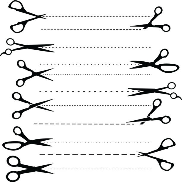 Scissor silhouette cutting along dotted lines Cutting scissors set, vector illustration dotted line stock illustrations