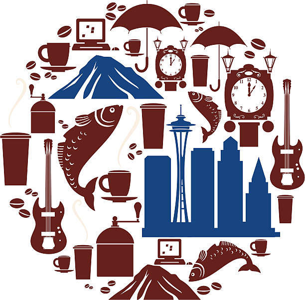 illustrazioni stock, clip art, cartoni animati e icone di tendenza di icona di seattle montaggio - coffee coffee bean coffee grinder cup