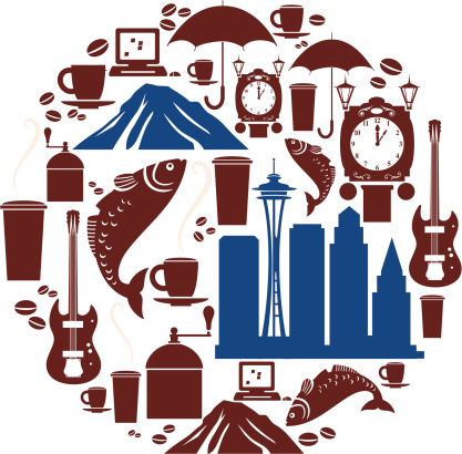 A set of Seattle related icons. Click below for more icon sets and travel images.