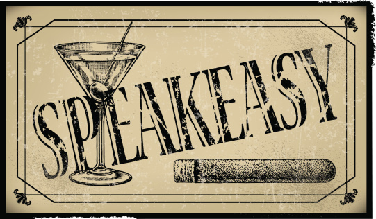 Speakeasy Sign with Cigar and Martini Glass- Retro Background. Pen and ink style illustrations of a retro Speakeasy Sign with Cigar and Martini Glass. Check out my 