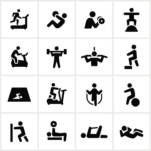 ilustrações, clipart, desenhos animados e ícones de ícones de ginástica preta - gym weight bench exercising weights