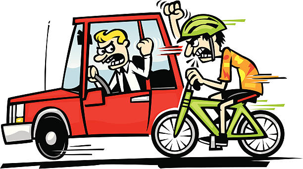 illustrazioni stock, clip art, cartoni animati e icone di tendenza di driver vs ciclista - furious road rage driver road