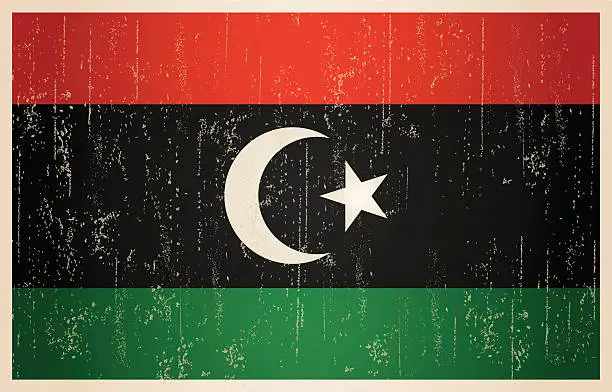 Vector illustration of Libyan flag in grunge and vintage style.
