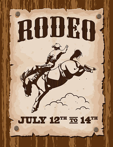 Vintage Rodeo Poster An aged poster nailed to a wooden wall advertising a rodeo. File is layered and grouped for easy editing. No gradients or transparencies were used. rodeo stock illustrations
